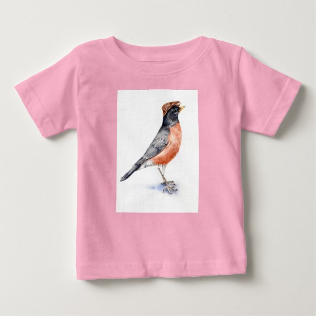 Camiseta Para Bebê Robin Bird em Chapéu (Frente)