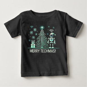 Camiseta Para Bebê Robô AI com Árvore de Natal Tech - Techmas de Feli