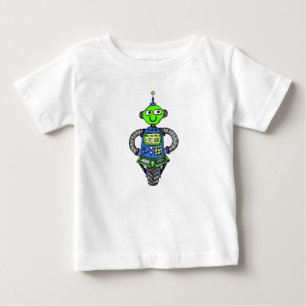 Camiseta Para Bebê Robô Arnie, azul e verde