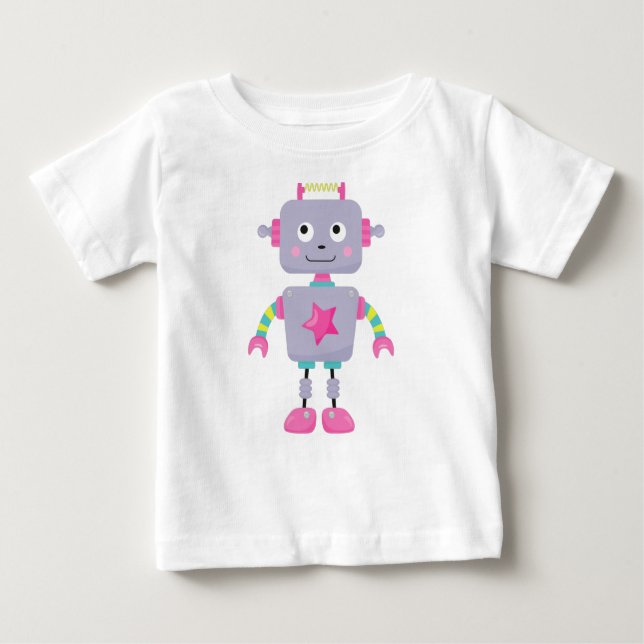 Camiseta Para Bebê Robô Bonito, Robô Engraçado, Robô Bobo, Robô Roxo (Frente)