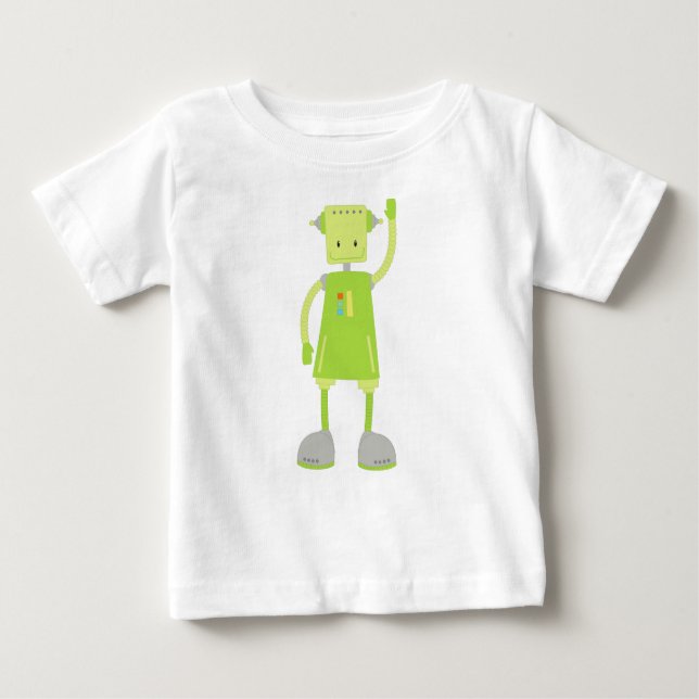 Camiseta Para Bebê Robô Bonito, Robô Engraçado, Robô Bobo, Robô Verde (Frente)