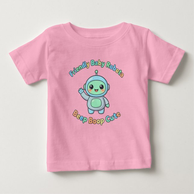 Camiseta Para Bebê Robô de Algodão Divertido (Frente)