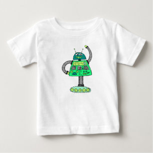 Camiseta Para Bebê Robô de Frankie, verde no branco