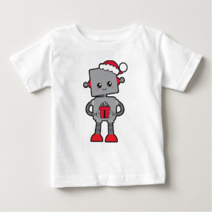 Camiseta Para Bebê Robô de Natal, Robô Bonito, Chapéu Santa, presente