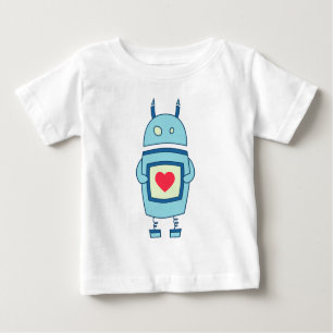Camiseta Para Bebê Robô desajeitado bonito azul com bebê do coraç