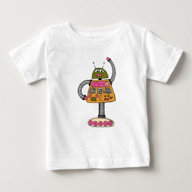 Camiseta Para Bebê Robô Frankie, laranja em branco (Frente)