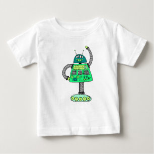 Camiseta Para Bebê Robô Frankie, verde em branco