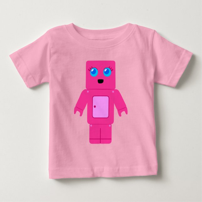 Camiseta Para Bebê Robô Rosa (Frente)
