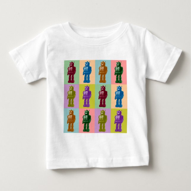 Camiseta Para Bebê Robôs do pop art (Frente)