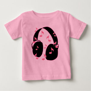 Camiseta Para Bebê Rocha do bebê!  Auriculares com rosa das notas