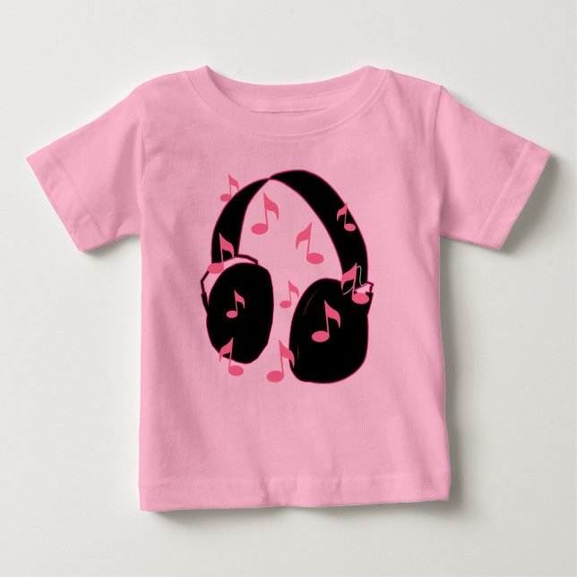 Camiseta Para Bebê Rocha do bebê!  Auriculares com rosa das notas (Frente)
