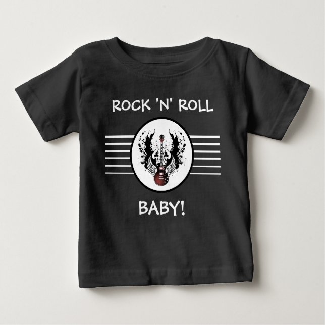 Camiseta Para Bebê Rock and Roll Baby Guitar Heavy Metal Music Rocker (Frente)