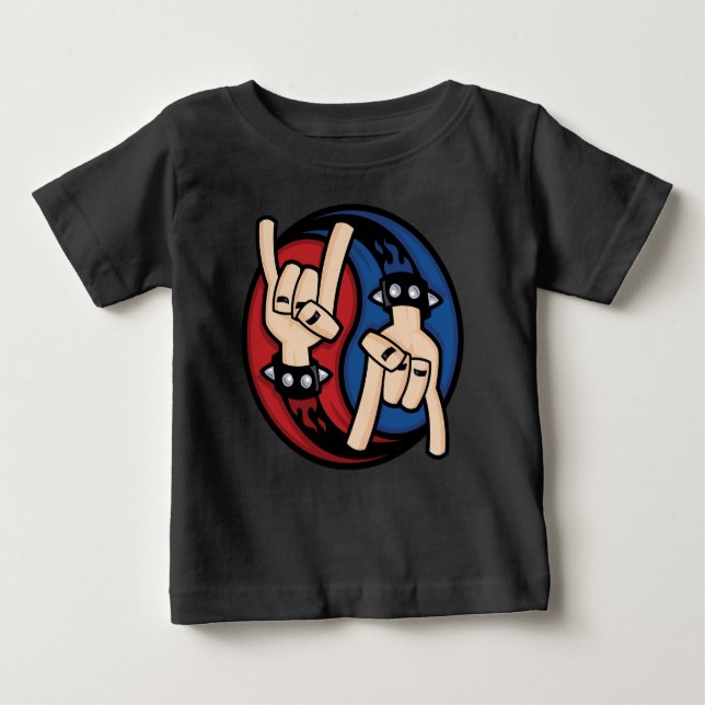 Camiseta Para Bebê Rock and Roll Devil Horns Yin Yang (Frente)