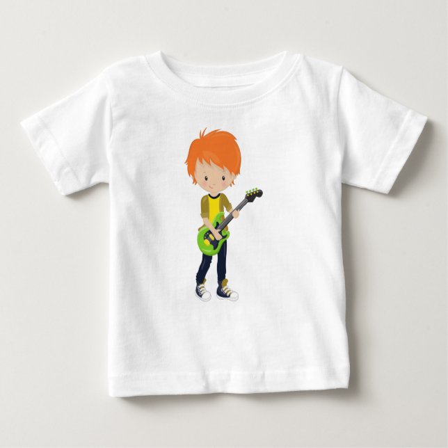 Camiseta Para Bebê Rock Boy, Cabelo Laranja, Banda, Música, Tambor de (Frente)