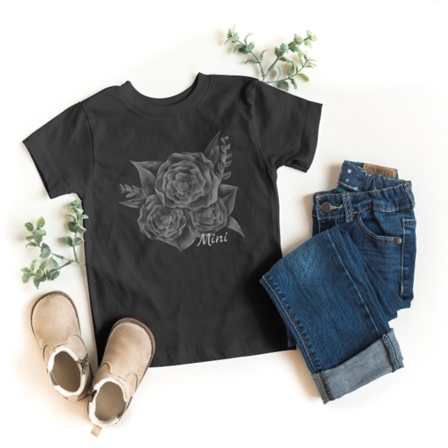 Camiseta Para Bebê Rock n Roll Black Monochromatic Floral - Mini (Criador carregado)