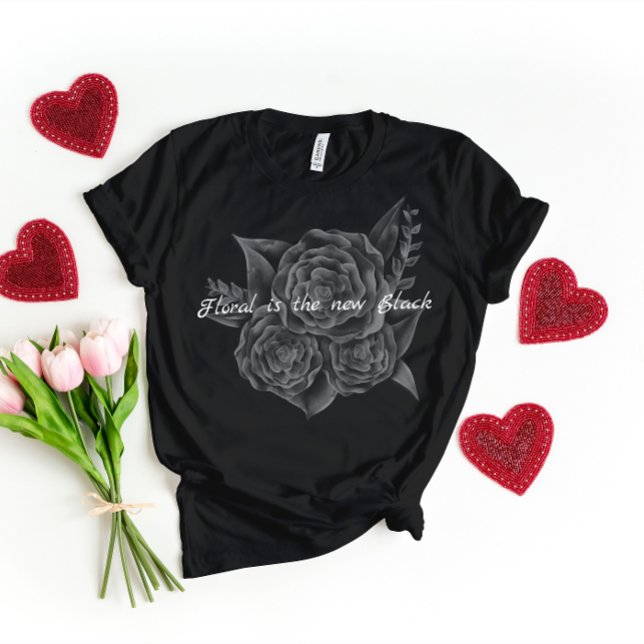 Camiseta Para Bebê Rock n Roll Black Monocromatic Floral (Criador carregado)