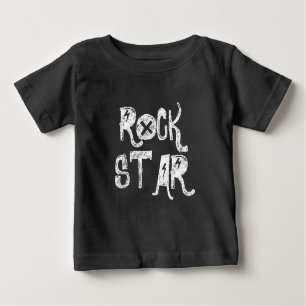 Camiseta Para Bebê Rock Star Black White Skull