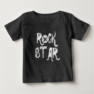 Camiseta Para Bebê Rock Star Black White Skull