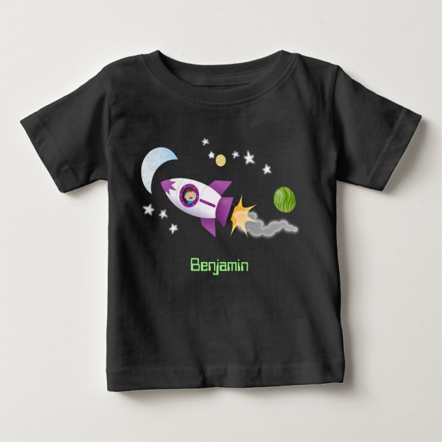 Camiseta Para Bebê Rockets em ilustração de desenhos animados espacia (Frente)