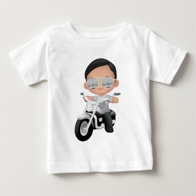 Camiseta Para Bebê RockStar bonito na motocicleta (Frente)