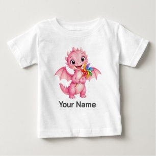 Camiseta Para Bebê Roda Gigante de Bebê Dragão Rosa Personalizada