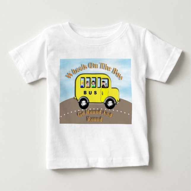 Camiseta Para Bebê Rodas bonitas no topo do ônibus personalizado (Frente)