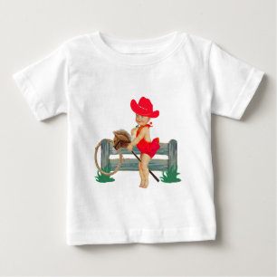 Camiseta Para Bebê Rodeio Ocidental Cowgirl em Stick Horse