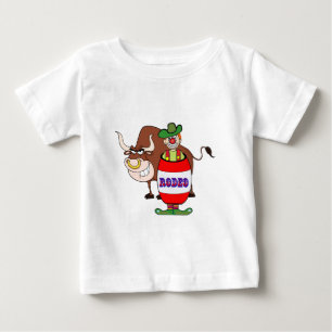 Camiseta Para Bebê Rodeio Palhaço Em Barrel E Touro Cartoon
