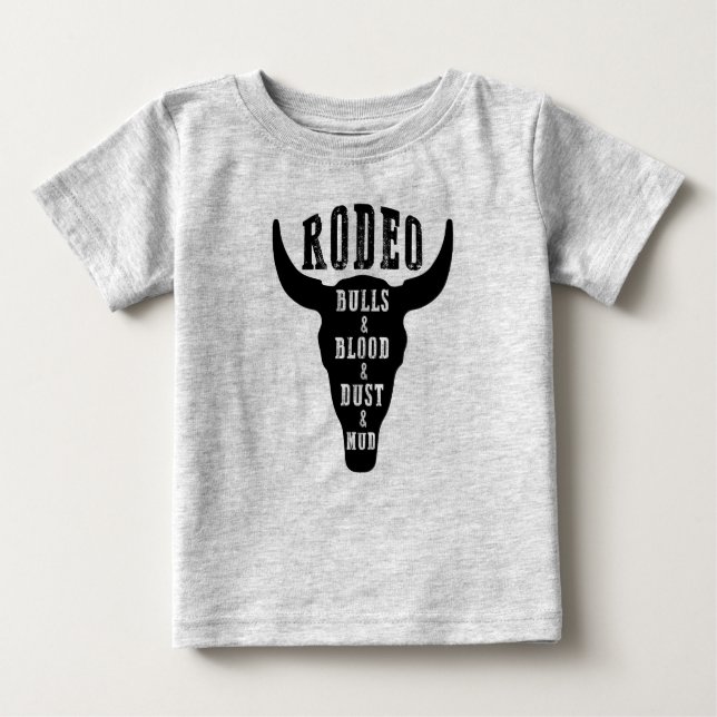 Camiseta Para Bebê Rodeio/Touros e Sangue/País Bebê/Música País (Frente)