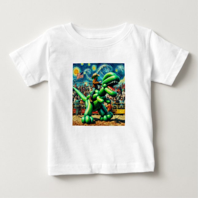 Camiseta Para Bebê Rodeo Rex - Criança Dino Cowboy Tee (Frente)