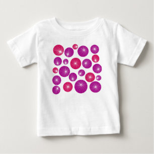 Camiseta Para Bebê Rodinhas roxas e rosas