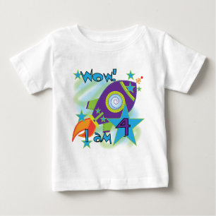 Camiseta Para Bebê Roket Ship 4th Birthday T-shirts e presentes