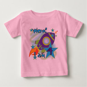 Camiseta Para Bebê Roket Ship 4th Birthday T-shirts e presentes