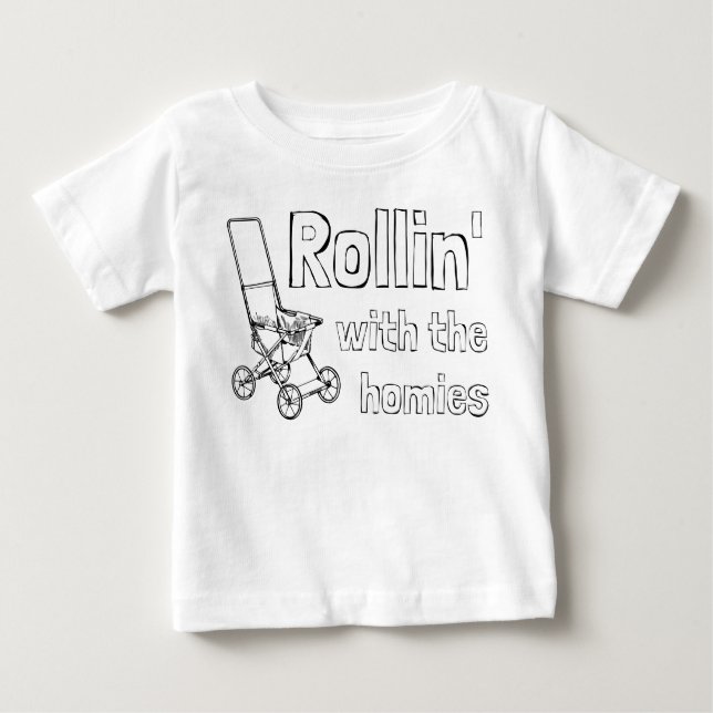 Camiseta Para Bebê Rolando com o carrinho engraçado dos meninos (Frente)