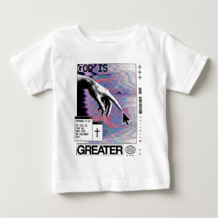 Camiseta Para Bebê Romanos 8:31 Mão de Deus Cyberpunk Glitch Art