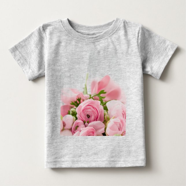 Camiseta Para Bebê Romântico Casamento Adorava Buquê Flor Rosa Suave (Frente)