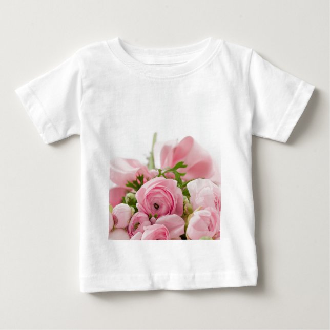 Camiseta Para Bebê Romântico Casamento Adorava Buquê Flor Rosa Suave (Frente)