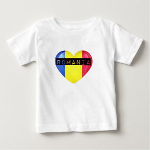 Camiseta Para Bebê Romênia Flag Heart