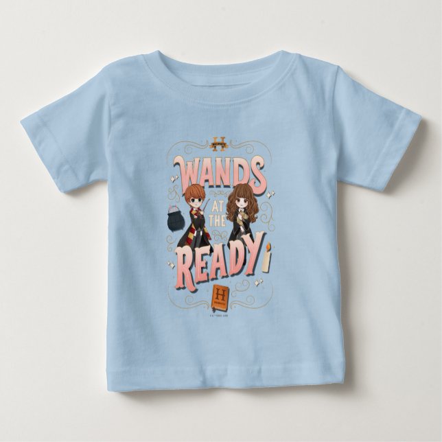 Camiseta Para Bebê Ron & Hermione Wands no Ready (Frente)