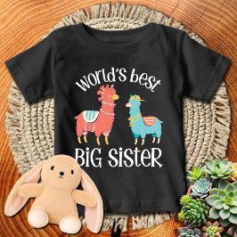 Camiseta Para Bebê Rosa + Azul Turquesa Lhama 🦙 Melhor Irmã Mais Vel
