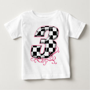 Camiseta Para Bebê rosa checkered do número da bandeira 3