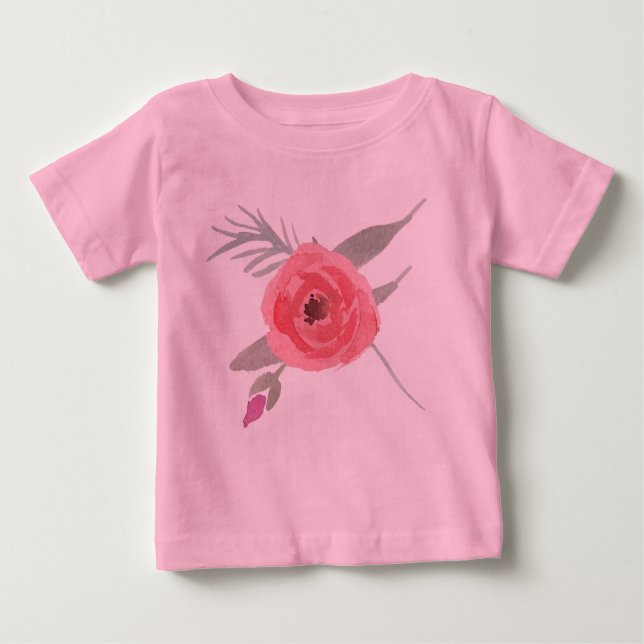 Camiseta Para Bebê Rosa de Aquarela (Frente)