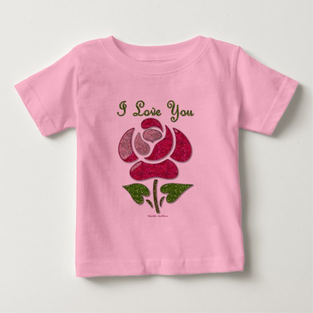 Camiseta Para Bebê Rosa De Estêncil Rosa Eu Te Amo (Frente)