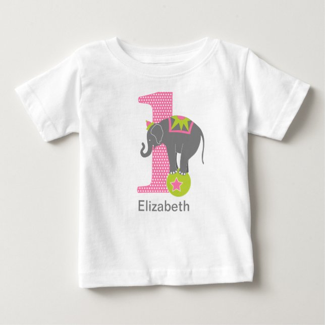 Camiseta Para Bebê Rosa do elefante do circo do primeiro aniversario (Frente)