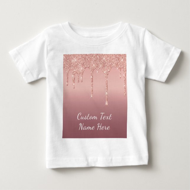 Camiseta Para Bebê Rosa Dourada Brilhante Escamuflada Coloca o Nome d (Frente)