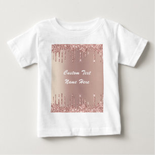 Camiseta Para Bebê Rosa Dourado Lente Lente Brilhante Nome Bebê T-Shi