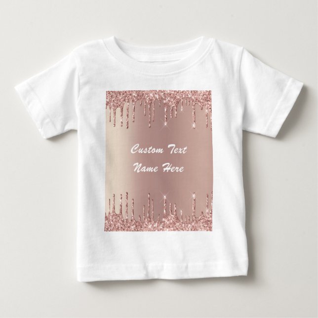 Camiseta Para Bebê Rosa Dourado Lente Lente Brilhante Nome Bebê T-Shi (Frente)