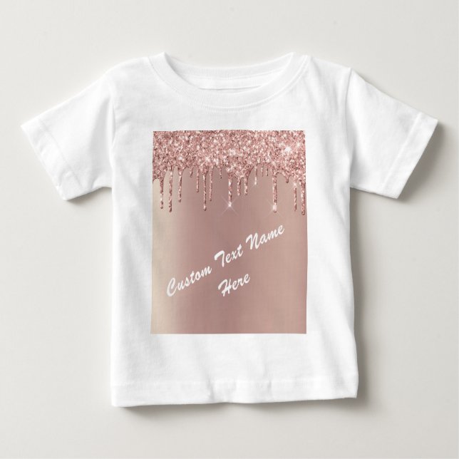 Camiseta Para Bebê Rosa Dourado Lente Lente Texto Nome Bebê T-Shirt (Frente)