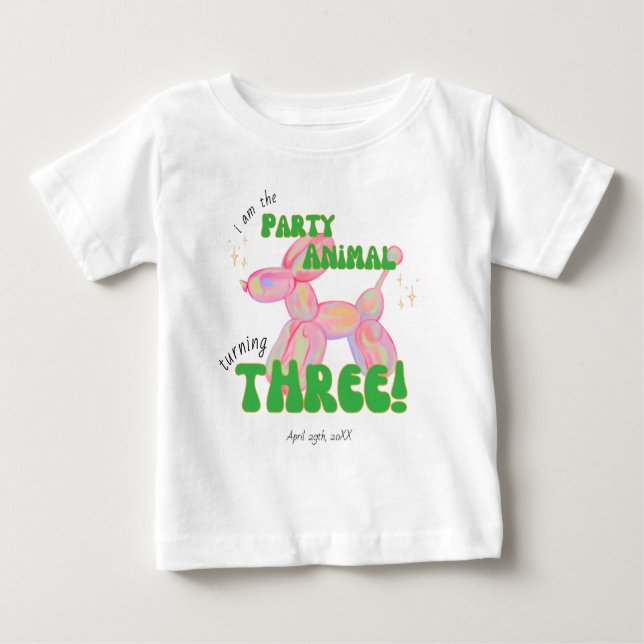 Camiseta Para Bebê Rosa Eu Sou o Animal de Balão da Festa 3º Aniversá (Frente)