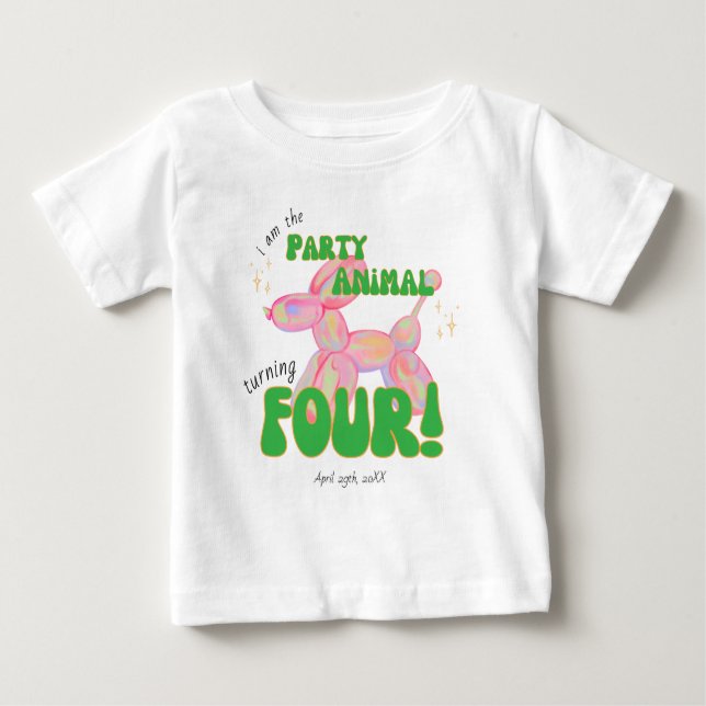 Camiseta Para Bebê Rosa Eu Sou o Animal de Balão da Festa de Aniversá (Frente)